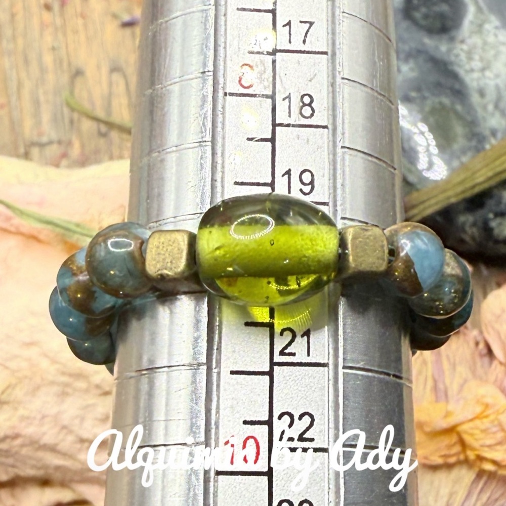 Green  turquoise and Brown Beaded Ring